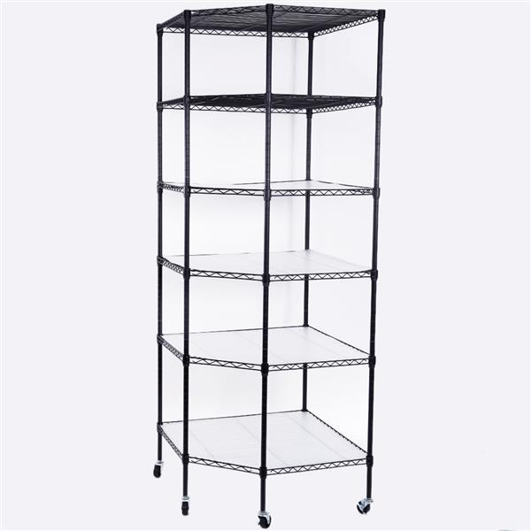 6 Tiers Heavy Duty Wire Shelving Rack Polygonal Corner Shelf Storage Organizer for Garage Bathroom Portable Wheels