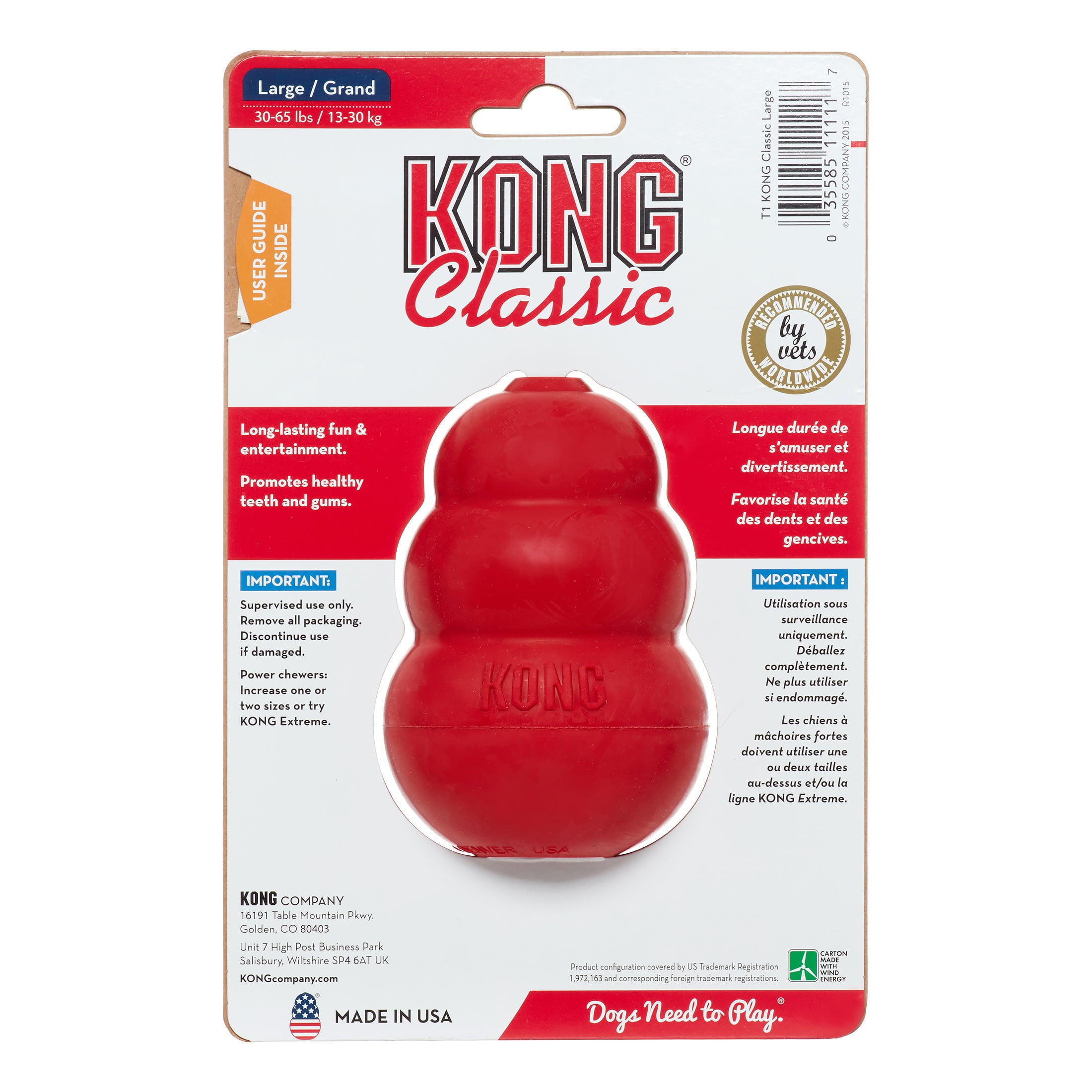 KONG Classic Durable Natural Rubber Dog Toy， Large， Red