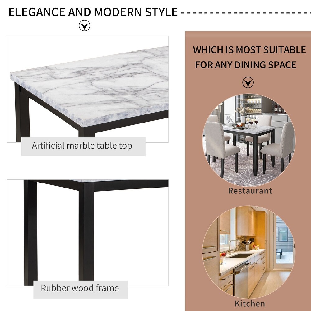 Faux Marble 5 Piece Dining Set Table