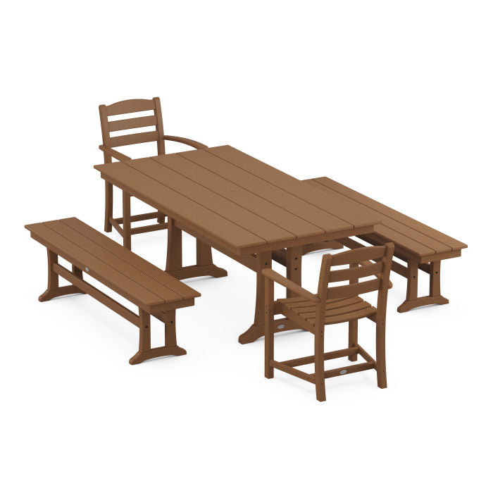 Polywood La Casa Cafe 5-Piece Farmhouse Dining Set With Trestle Legs PWS1004-1