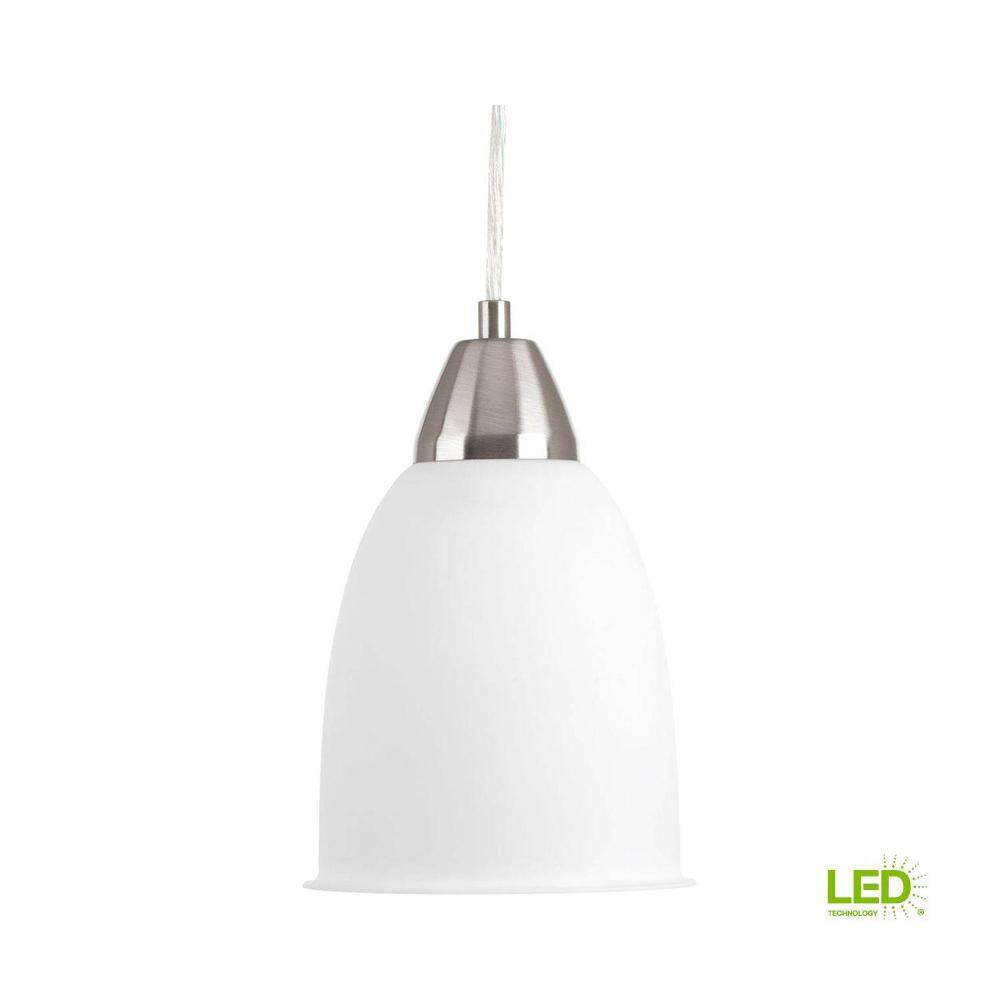 Progress Lighting Simple Integrated LED Collection 1-Light Brushed Nickel Cord Hung Mini Pendant with Frosted Acrylic Shade P5176-0930K9