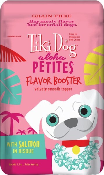 Tiki Dog Aloha Petites Salmon Flavor Booster Bisque Grain-Free Wet Dog Food Topper， 1.5-oz， case of 12