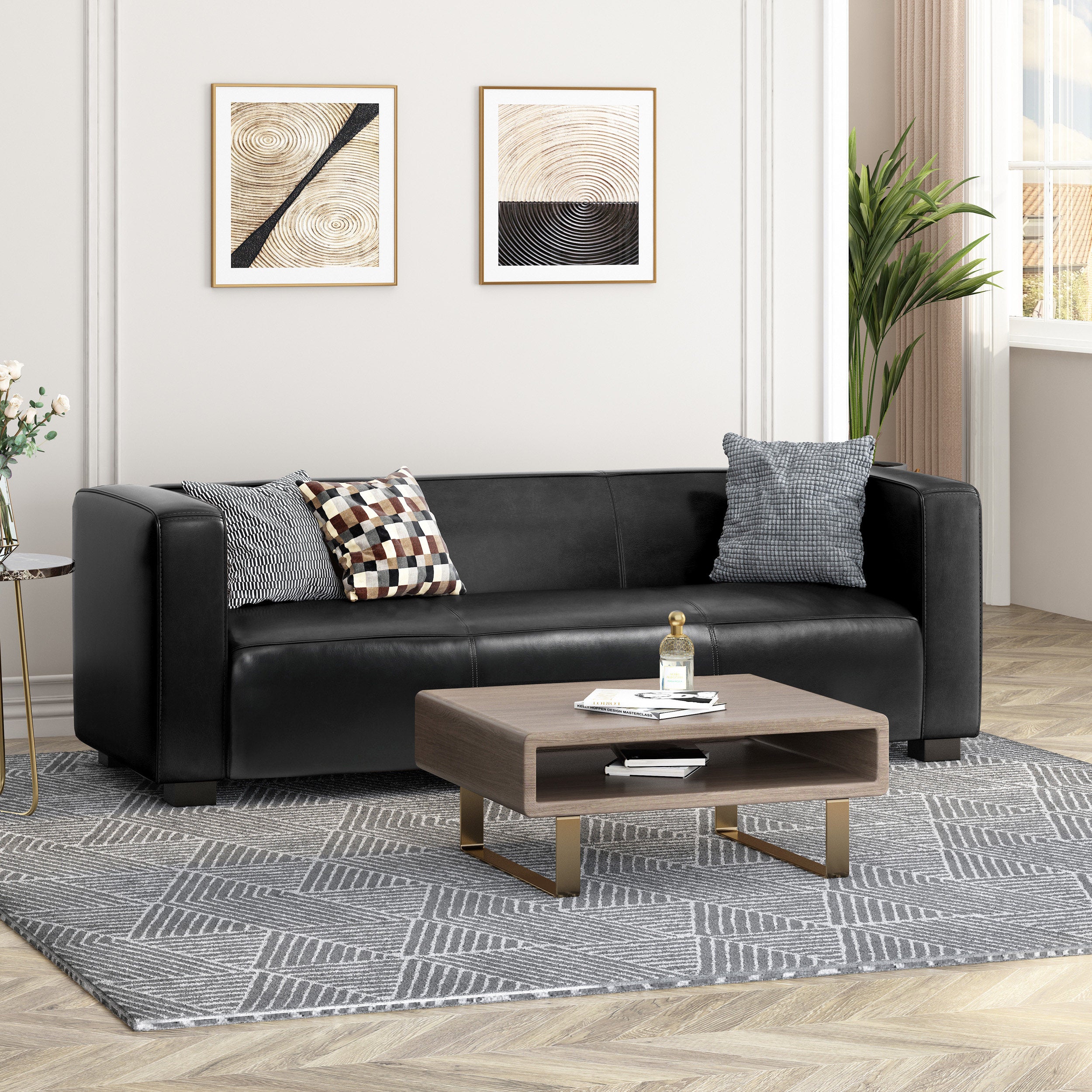 Minkler Contemporary Faux Leather 3 Seater Sofa