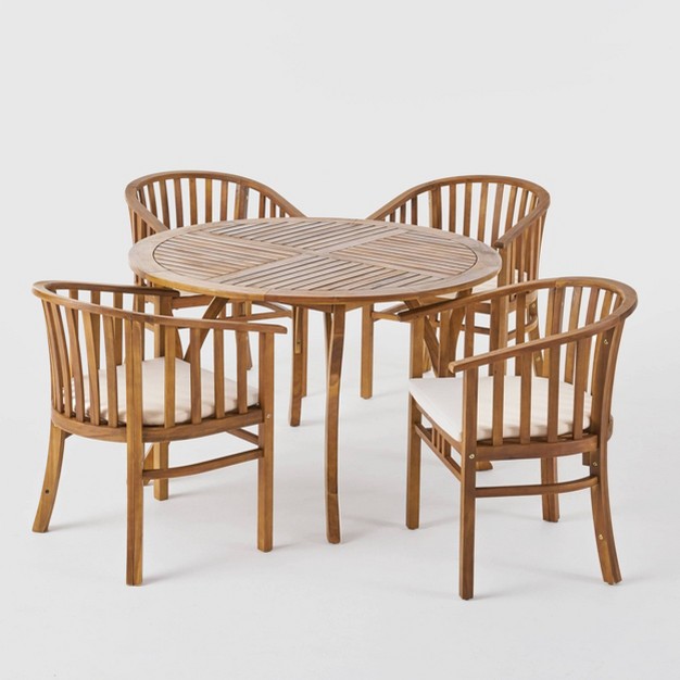 Alondra 5pc Acacia Wood Circular Dining Set Teak Christopher Knight Home