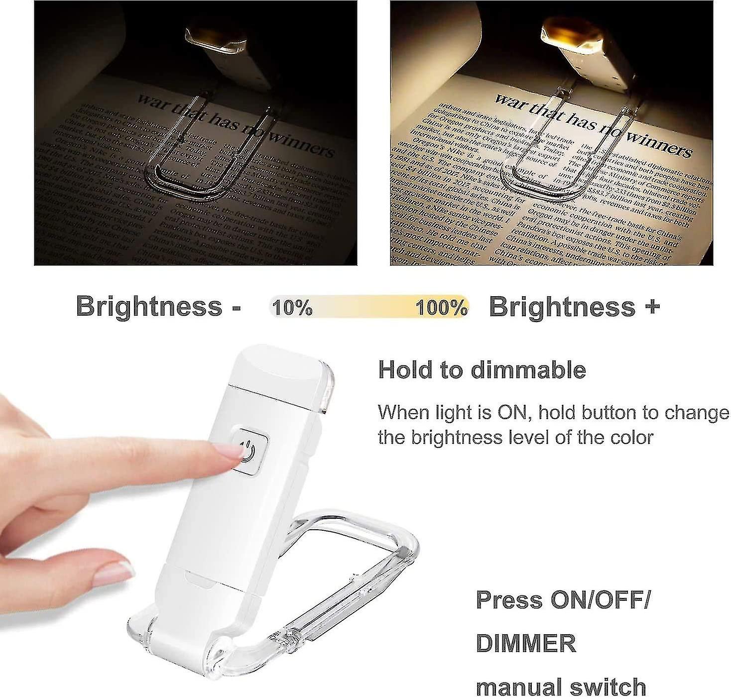 Usb Led Reading Light Rechargeable，3 Levels Brightness Adjustable Foldable