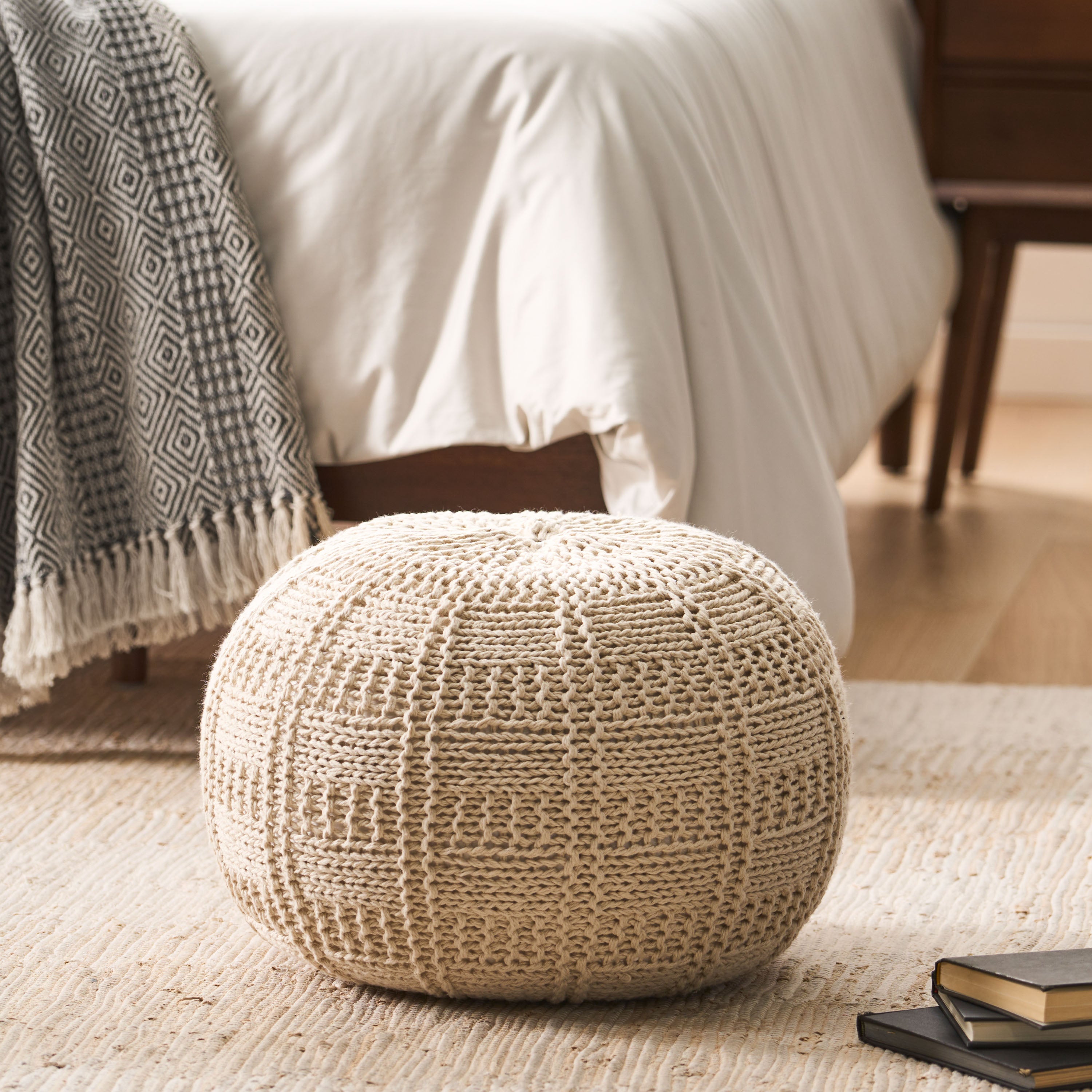 Sardis Modern Knitted Cotton Round Pouf