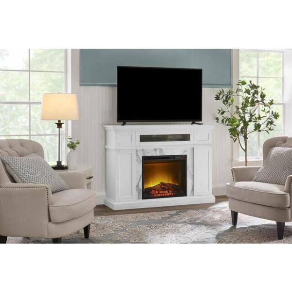 StyleWell Pinesbridge 53 in. Deluxe Decorative Electric Fireplace Storage Mantel in White SP6977