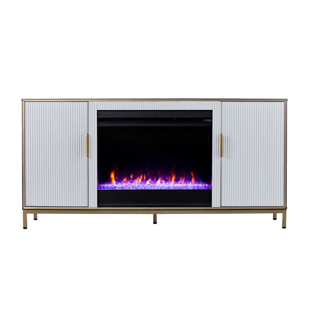 SEI Furniture Daltaire Contemporary Media TV Stand with Electric Fireplace Insert and Storage