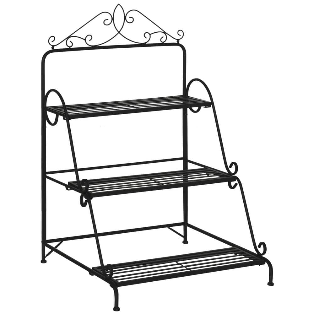 Outsunny Indoor/Outdoor Black Metal Plant Stand (3-Tiered) 845-570BK