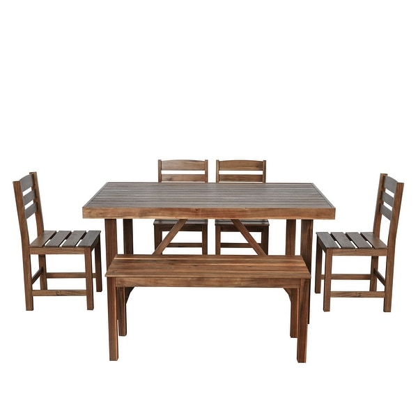 6Piece Patio Outdoor Acacia Wood Table and Chair Set With Bench