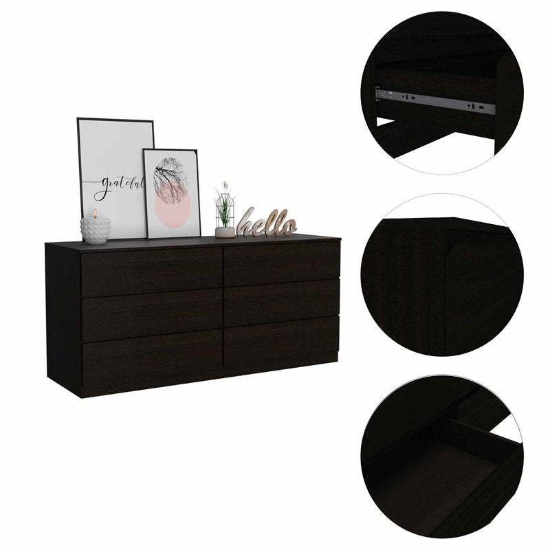 Atlin Designs Modern 6-Drawer Wood Bedroom Double Dresser in Black