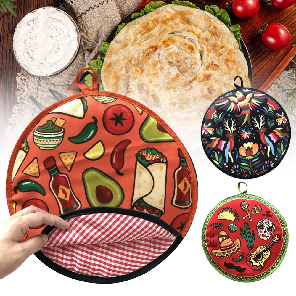 12inch Cloth Bag Burrito Portable Tortilla Warmer Pouch Home For Microwave Restaurant Food Pancake Heat Resistant Printed Flour