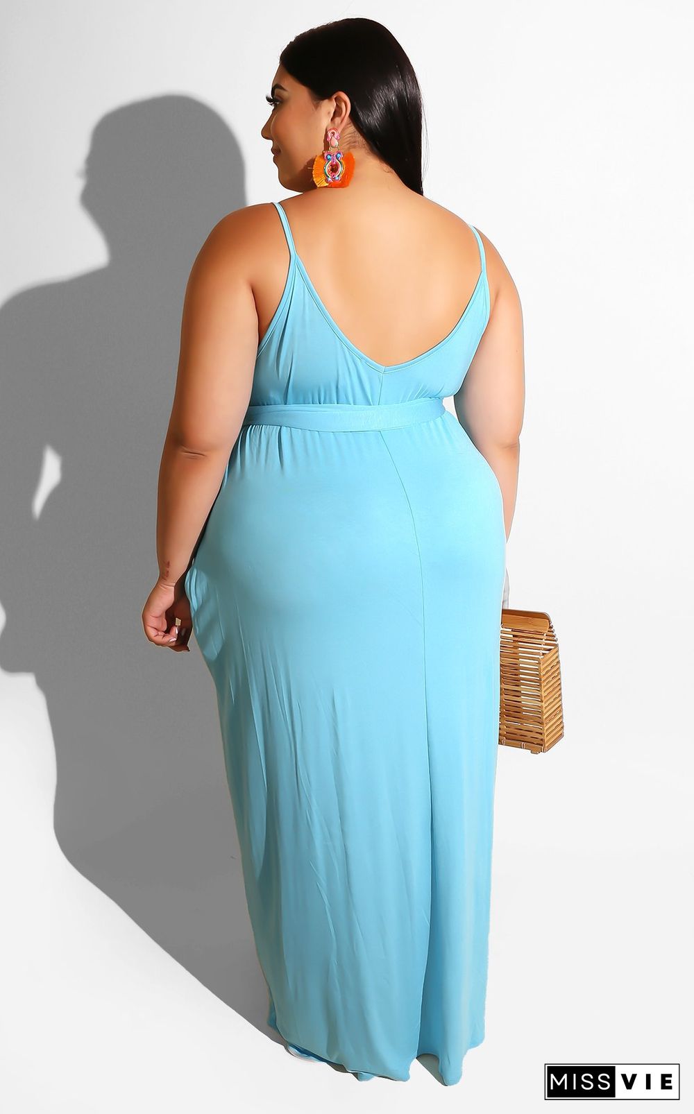 Solid Sling Loose Sashes Plus Size Maxi Dress