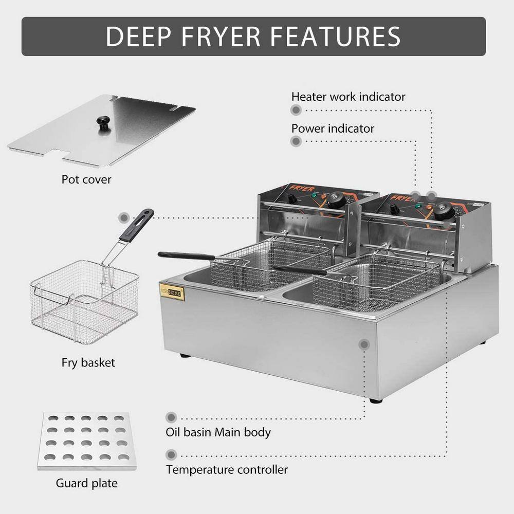 VIVOHOME 20.7 Qt. Stainless Steel Electric Deep Fryer with 2 6.35 Qt. Removable Baskets and Temperature Limiter X002AXK0ZL