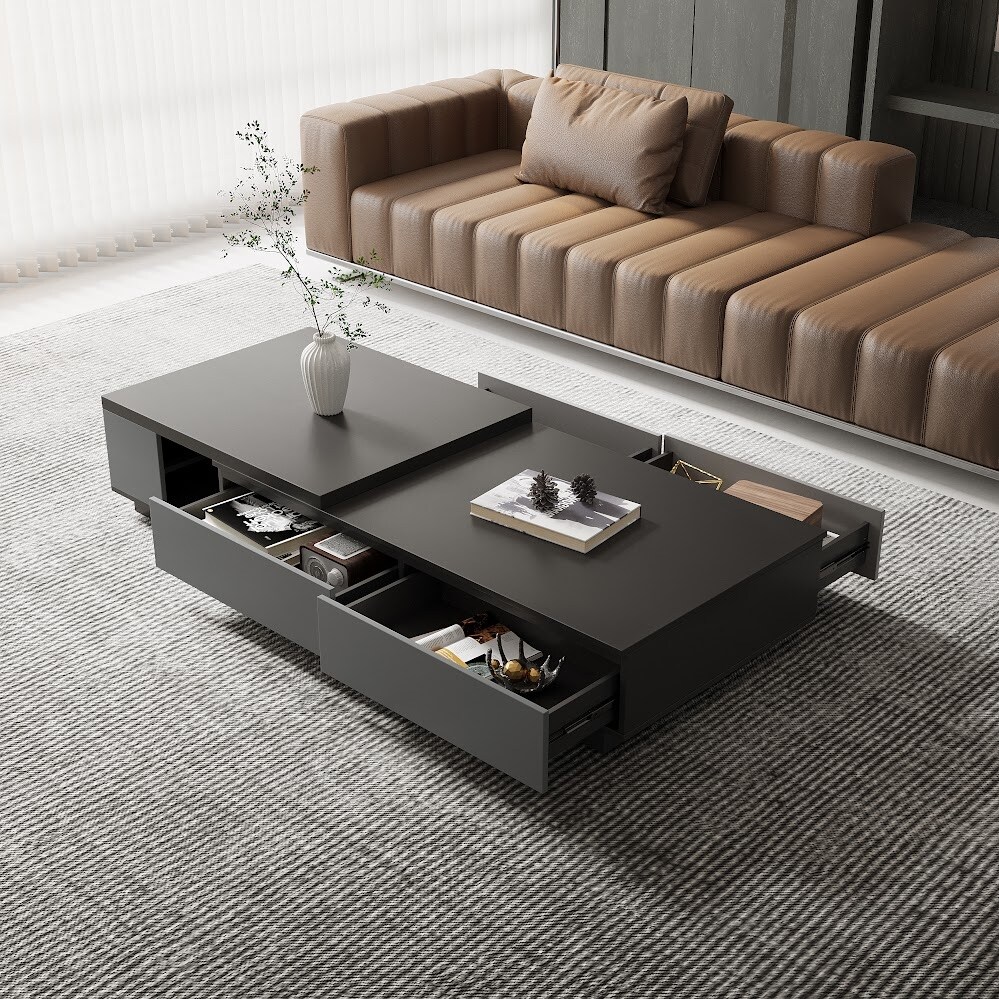 Coffee Table  Adjustable Length  Large Capacity Storage  Black  Gray