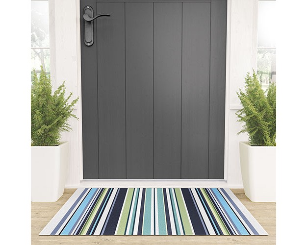 Sheila Wenzel ganny Lavender Mint Blue Stripes Looped Vinyl Welcome Mat Society6