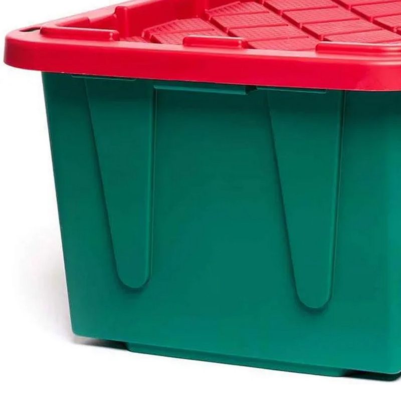 HOMZ Durable 27 Gallon Heavy Duty Holiday Storage Tote， Green/Red， (4 Pack)