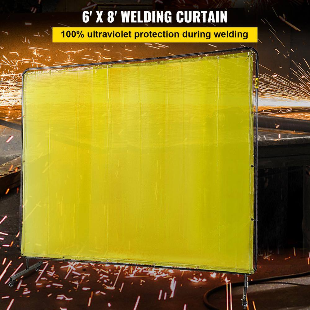 VEVOR 8 ft. x 6 ft. Welding Protection Screen wFrame Welding Curtain w4 Wheel Flame-Resistant Vinyl Light-Proof in Yellow GBHJCL6X8DKJYL001V0