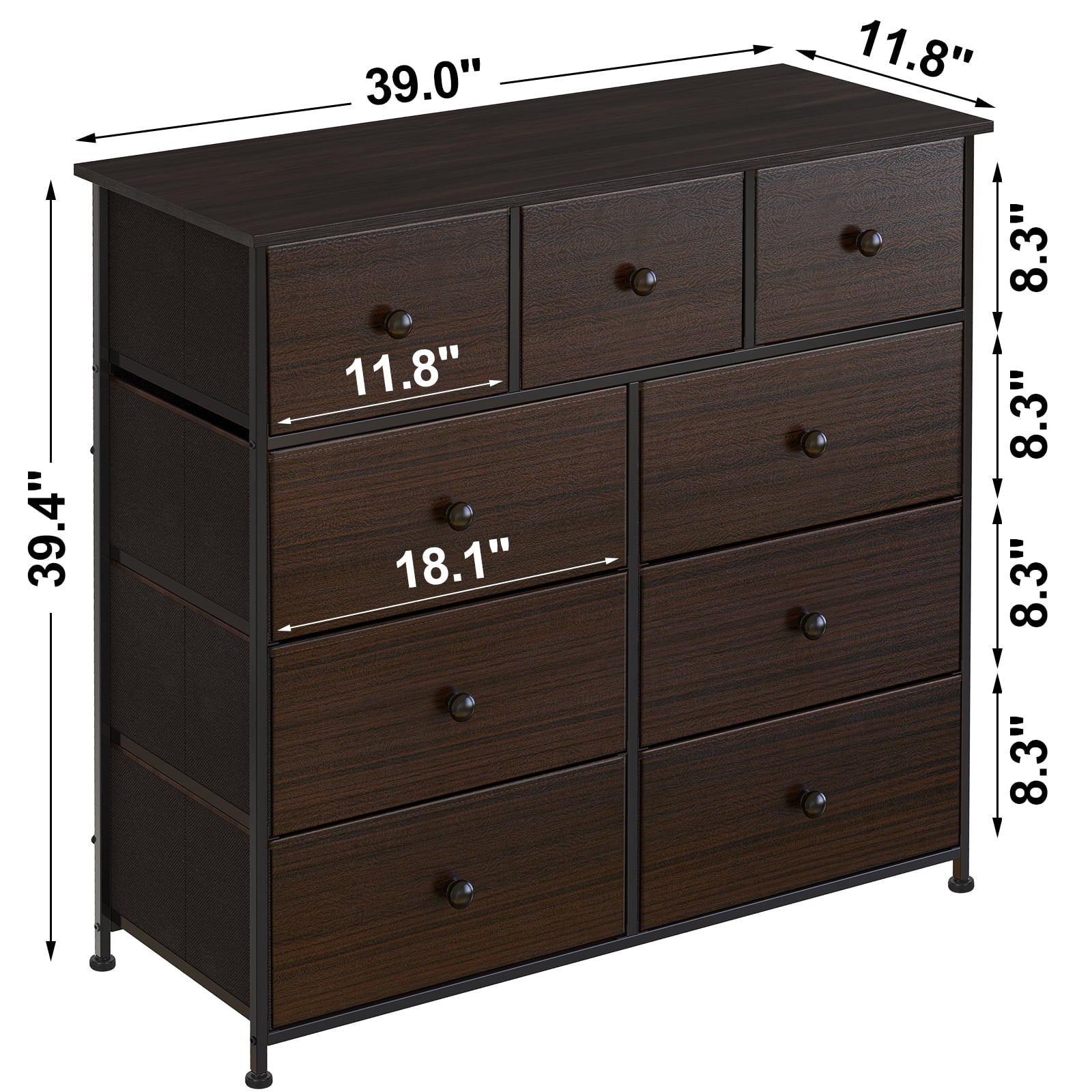 REAHOME Dresser with 9 Drawers Leather Finish Chest of Drawers Dressers for Bedroom Rustic Brown RZP9B1