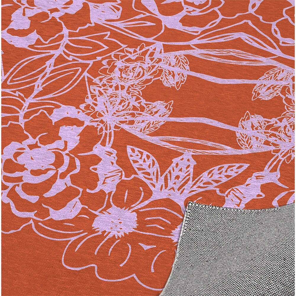 WOODBLOCK FLORAL ORANGE Kitchen Mat by Kavka Designs