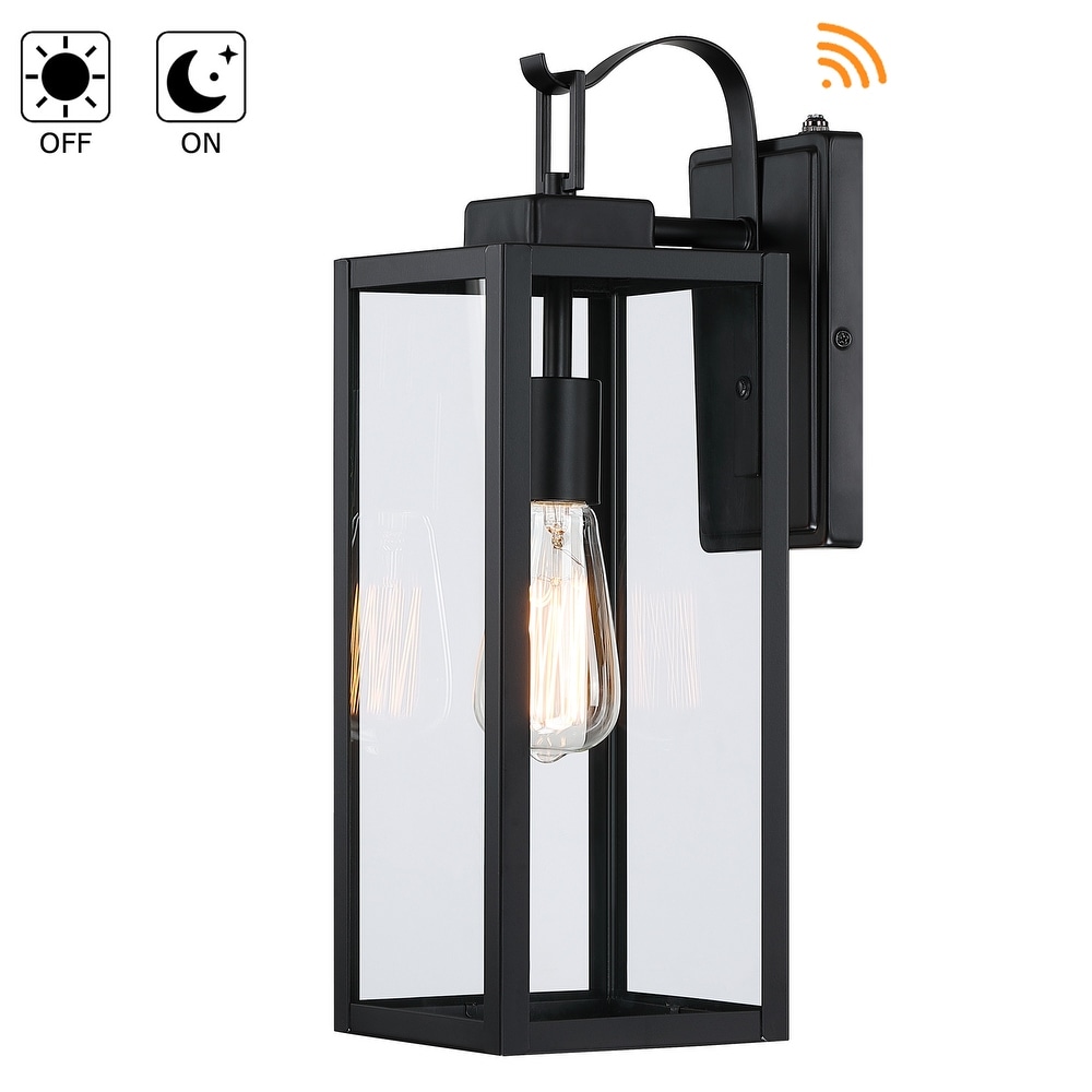 2 pack 17.7 in. 1 Light Matte Black Outdoor Wall Lantern Sconce with Clear Glass（Dusk to Dawn could be chosen）