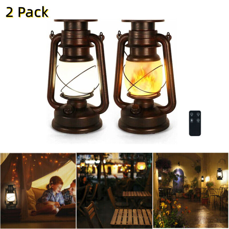 2 Pack Rustic Solar Flicker Flame Lantern Hanging Lights Outdoor Lamp Waterproof