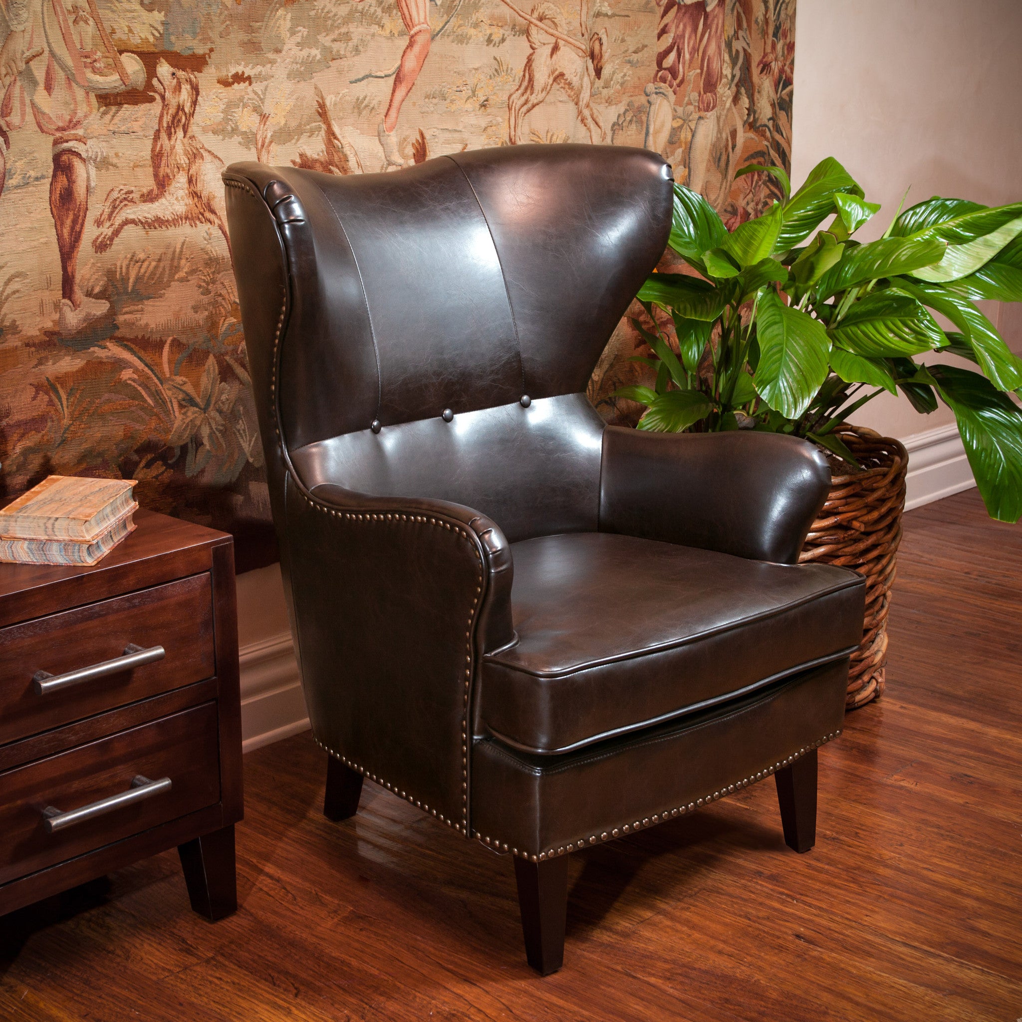 Romford Leather High Back Wingback Armchair