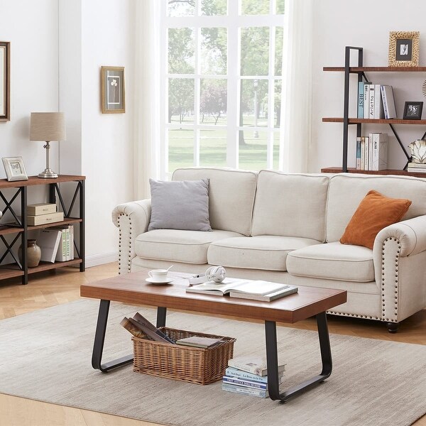 Rustic Wood Coffee Table， Natural Wood Center Table for Living Room， Industrial Farmhouse Solid Real Wooden Tea Table