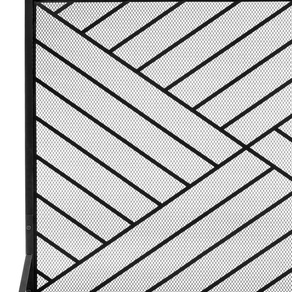 Contemporary Single Panel Black Straight Line Pattern Iron Fireplace Screen    41.73'' x 12.20'' x 29.33''