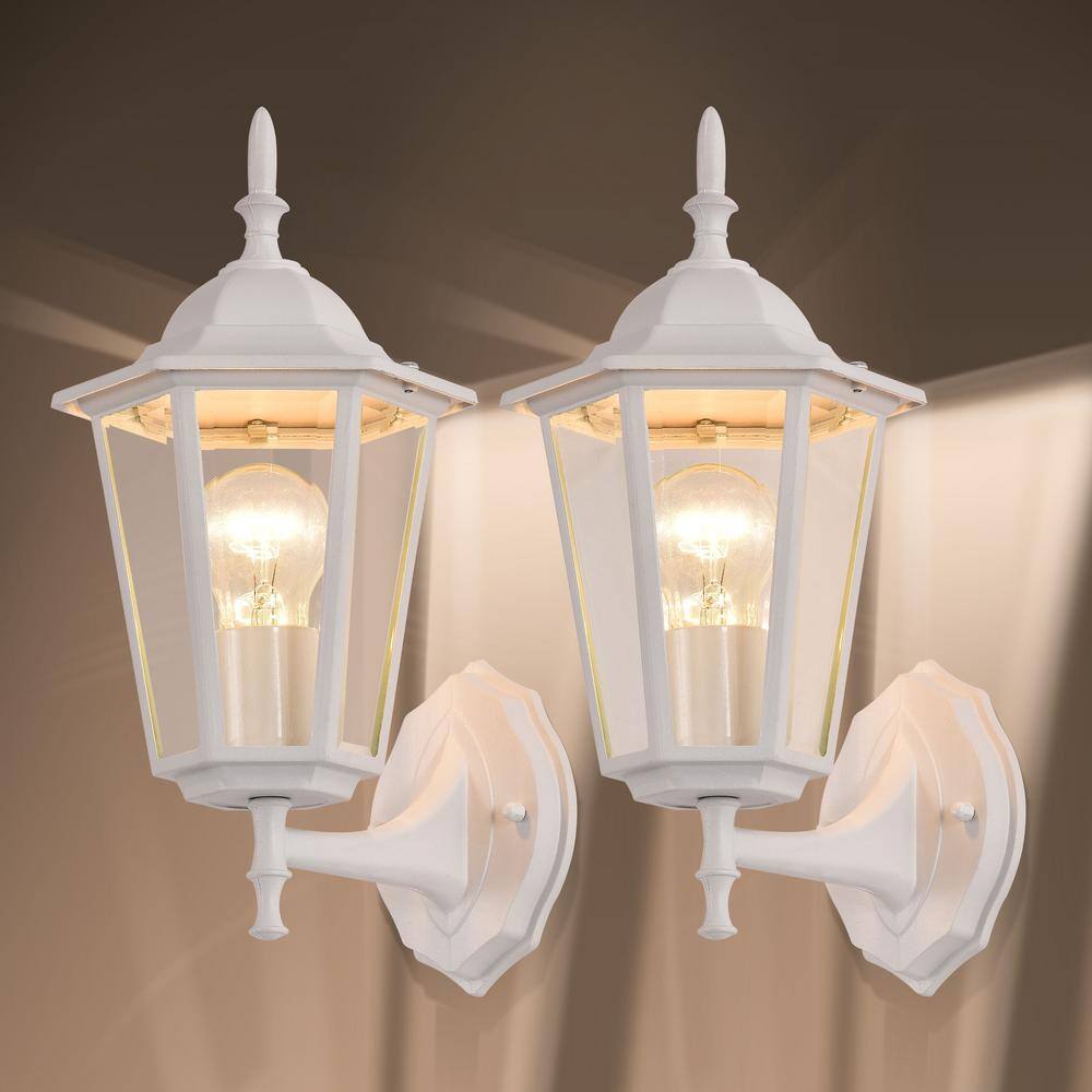 C Cattleya 1-Light White Die-Cast Aluminum Outdoor Wall Lantern Sconce (2-Pack) CA1905-2W