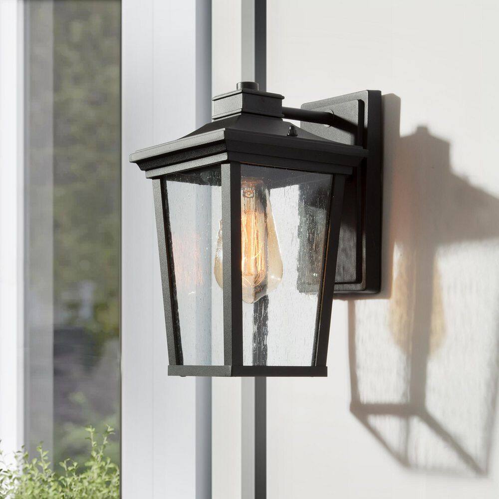 LNC Traditional Coastal Black Lantern Wall Sconce with Seeded Glass shade Modern 1-light Outdoor Wall Light LED Compatible A03319S