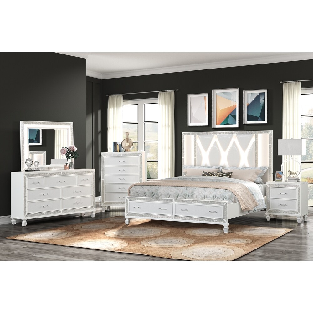 Crystal King Storage Bed Made With Wood Finished in White