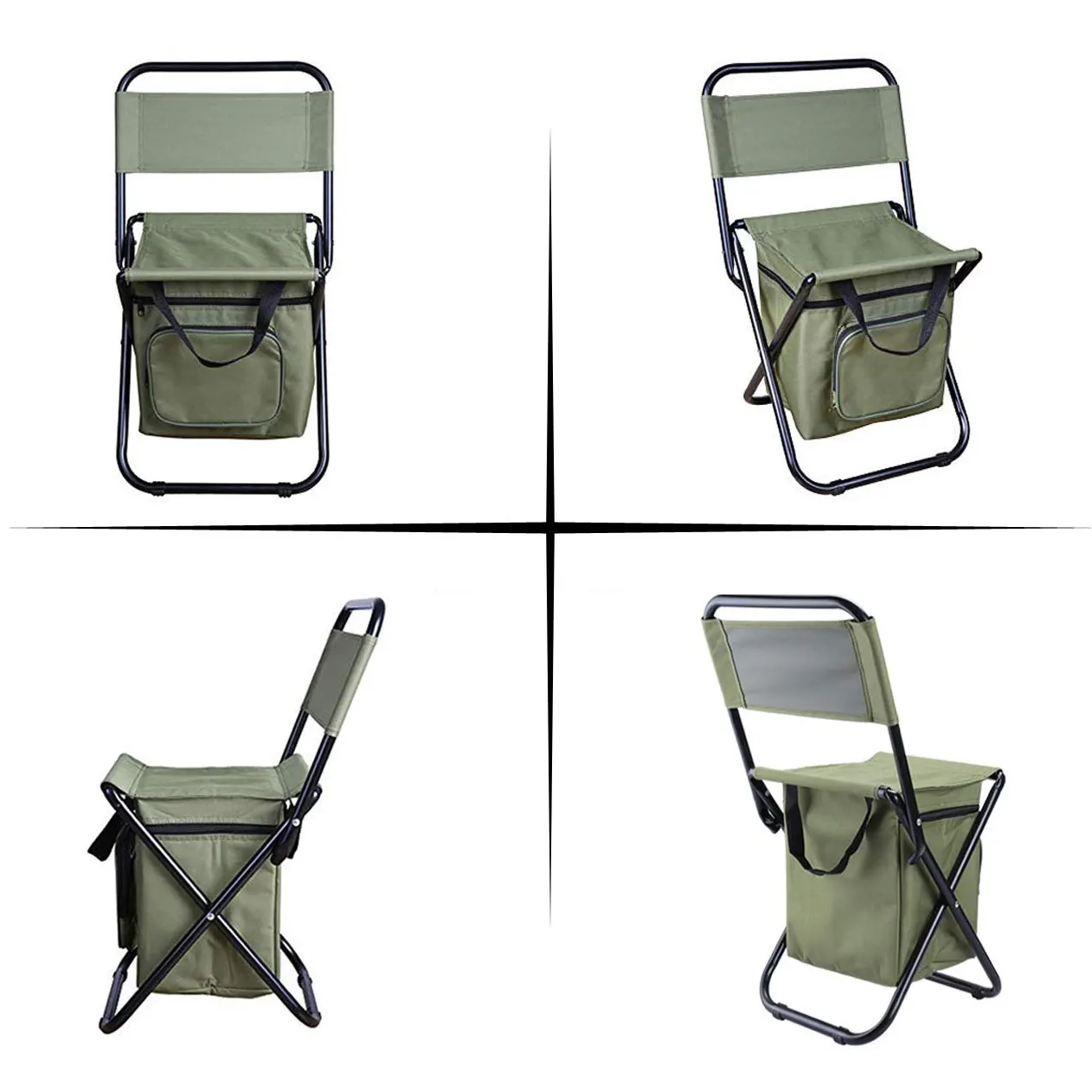 Outdoor Portable Lightweight Backrest Stool Compact Folding Camp Fishing Chair with Cooler Bag