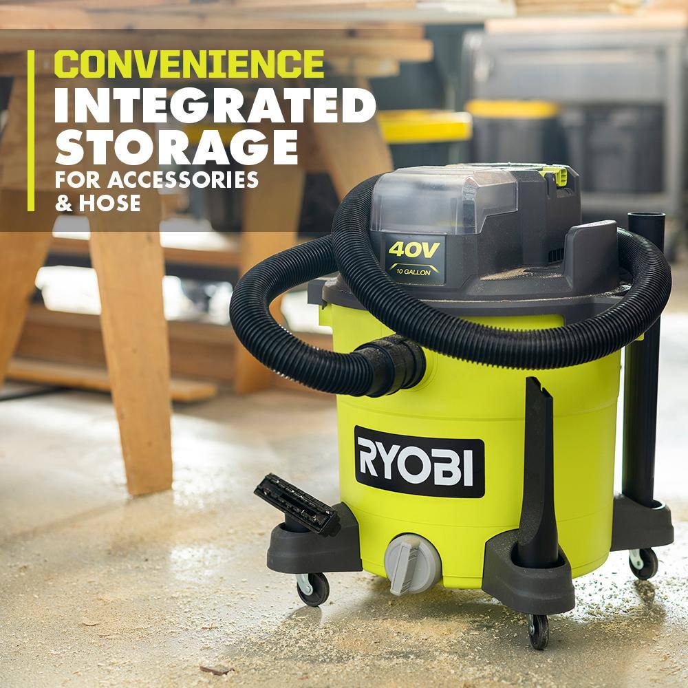 RYOBI 40V 10 Gal. Cordless WetDry Vacuum with 40V HP Brushless Whisper Series Leaf Blower (2) Batteries and (2) Chargers RY40WD01K-RY404130VNM