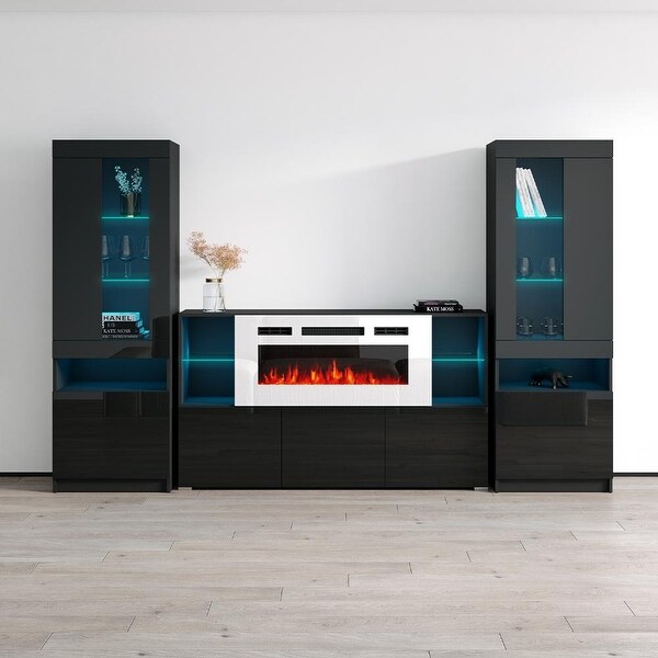 Komi WH03 Electric Fireplace Modern Wall Unit Entertainment Center