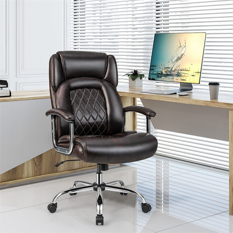 500lbs Height Adjustable Office Chair Swivel Computer Task Desk Chair Leather Executive Chair with Heavy Duty Metal Base