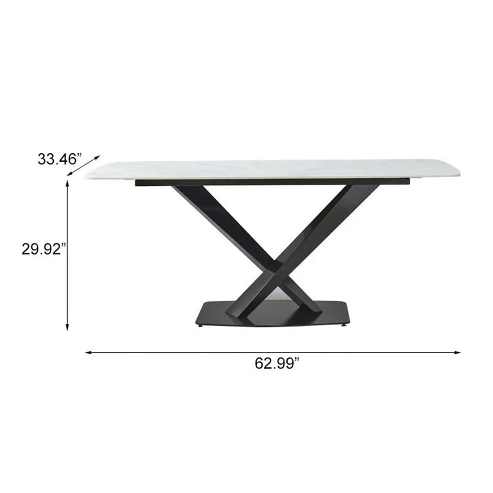 Sintered stone dinning table with 6 pcs Chairs  Carrara white color   Modern Dinning table 63inch with solid black frame