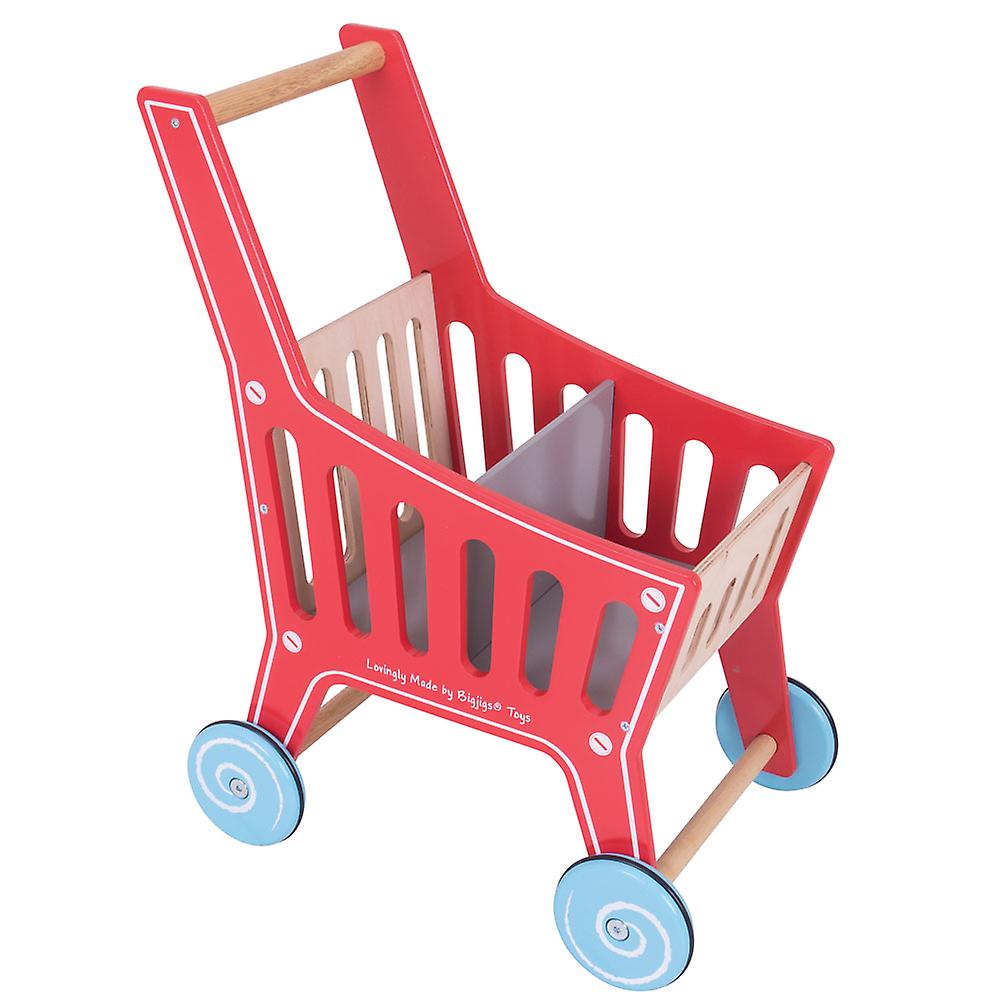 Bigjigs Toys Wooden Supermarket Shopping Trolley Pretend Role Play Cart Shop