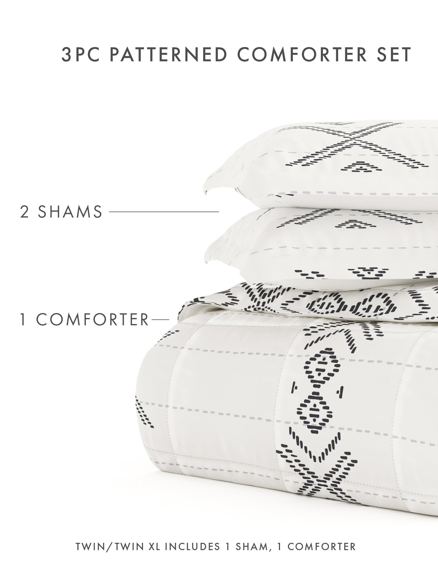 Home Collection Premium Down Alternative Off- White/Grey Urban Stitch Patterned 3-Piece Comforter Set