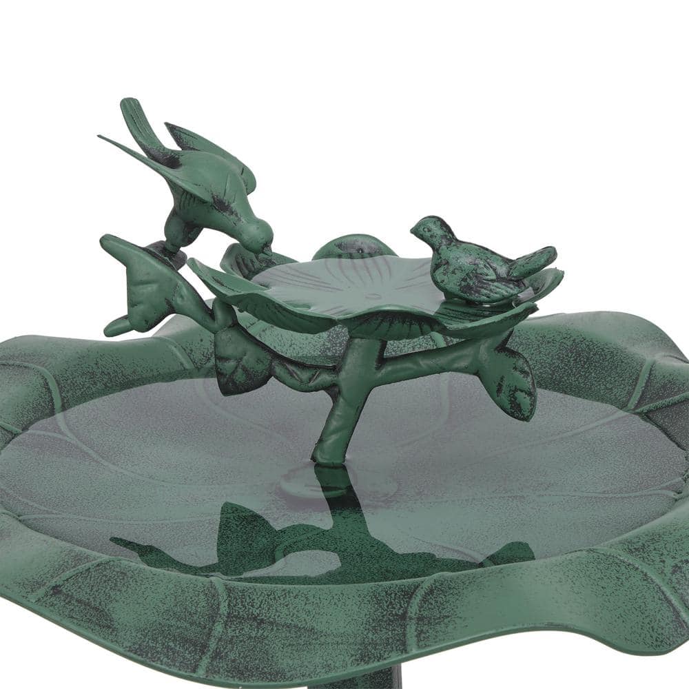 Alpine Corporation 33 in. Tall Outdoor Lotus Birdbath Yard Statue， Green TEC108