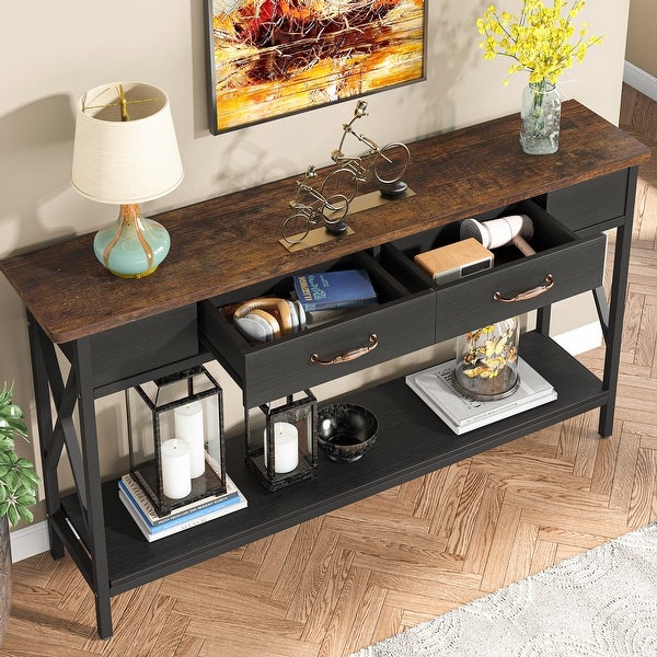 Sofa Table， Narrow Industrial Console Table，Entryway Table with Drawer