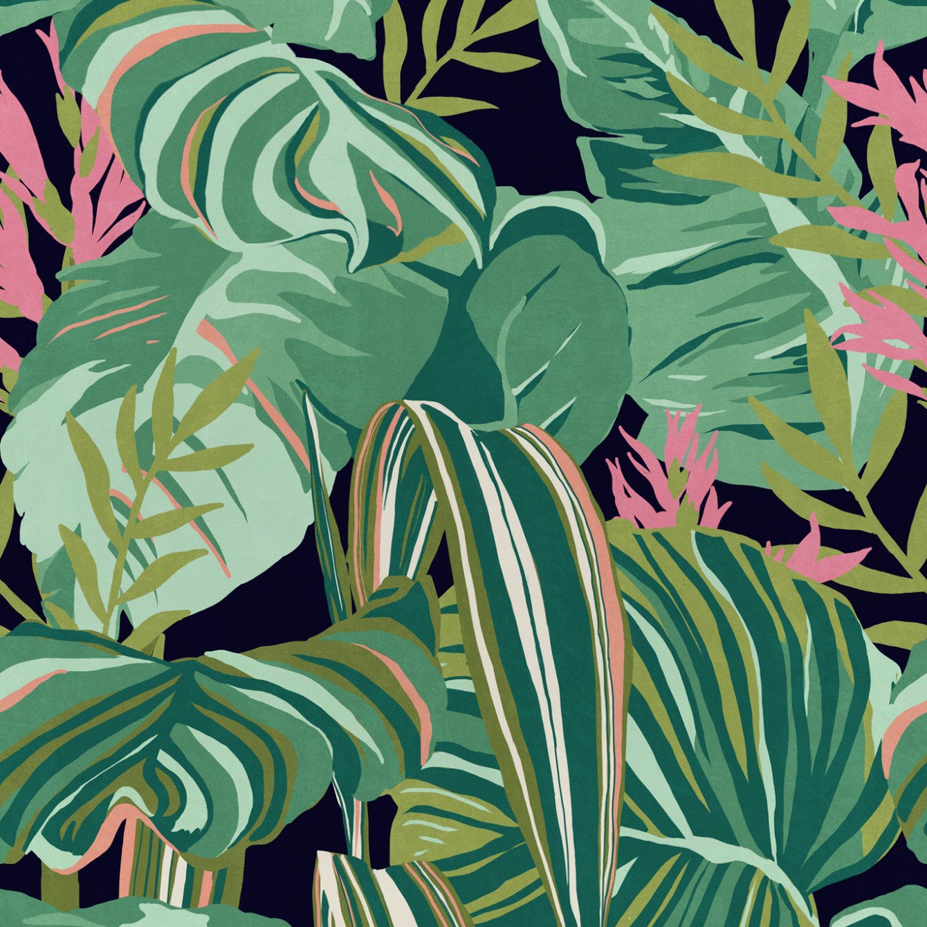 Tropical Foliage Wallpaper in Anthracite from the Palm Springs Collection