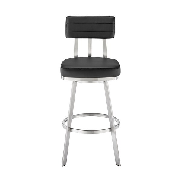 Col 26 Inch Swivel Counter Stool， Black Faux Leather， Stainless Steel Frame