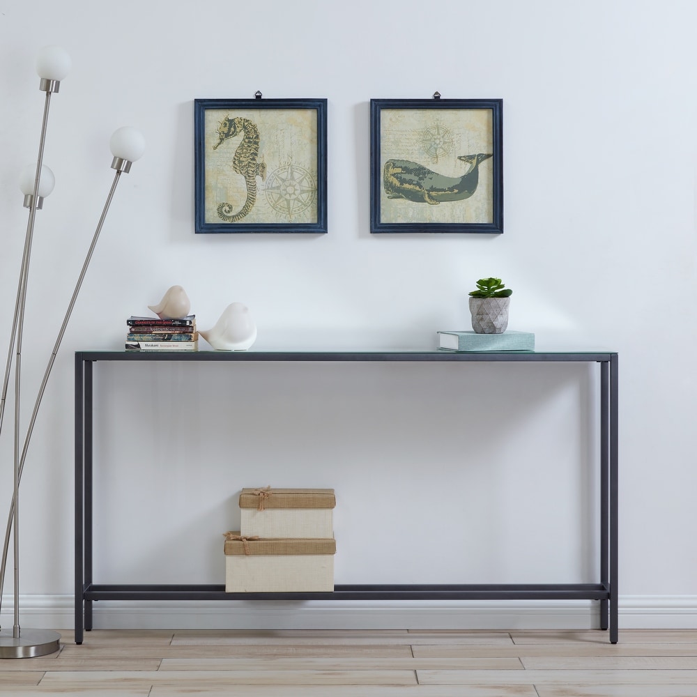 SEI Furniture Ham Long Narrow Console Table with Mirrored Top