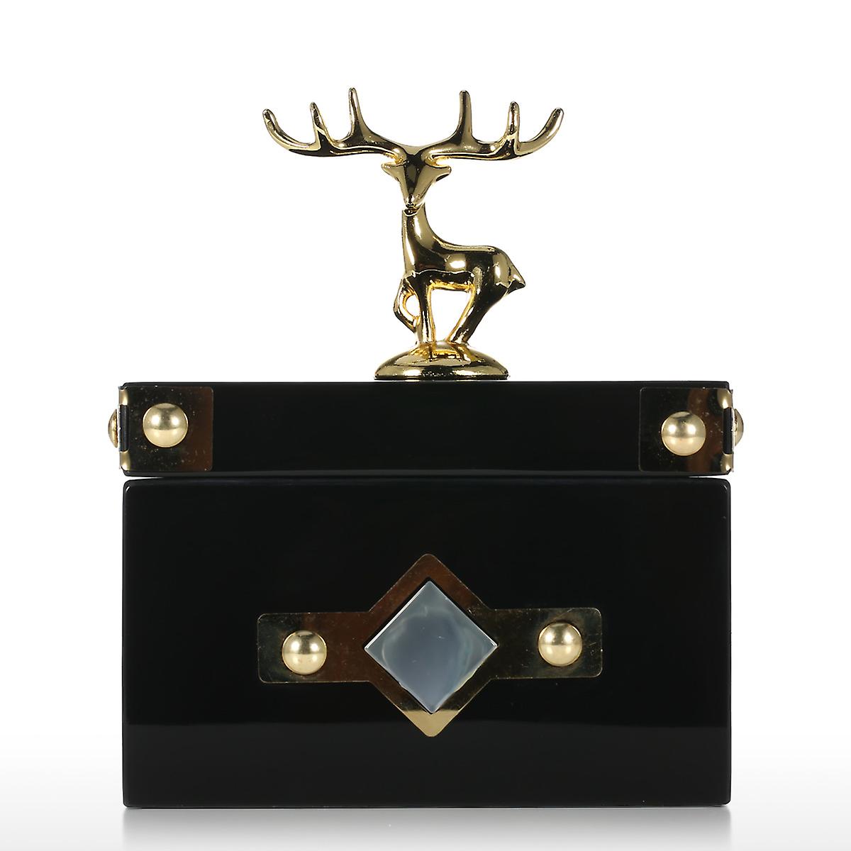 Square Jewelry Box (golden - Deer Small Size) Storage Case Wooden Ring Necklace Storage Box Birthday Gifts For Women Black Velvet  15cm