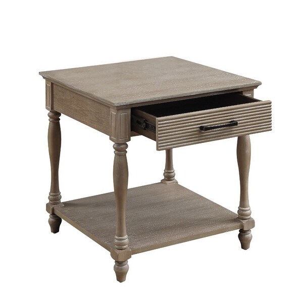 End Table， Antique White 1 Drawer and Open Compartment Wooden Top Wooden Frame with Turned Leg Black Finish