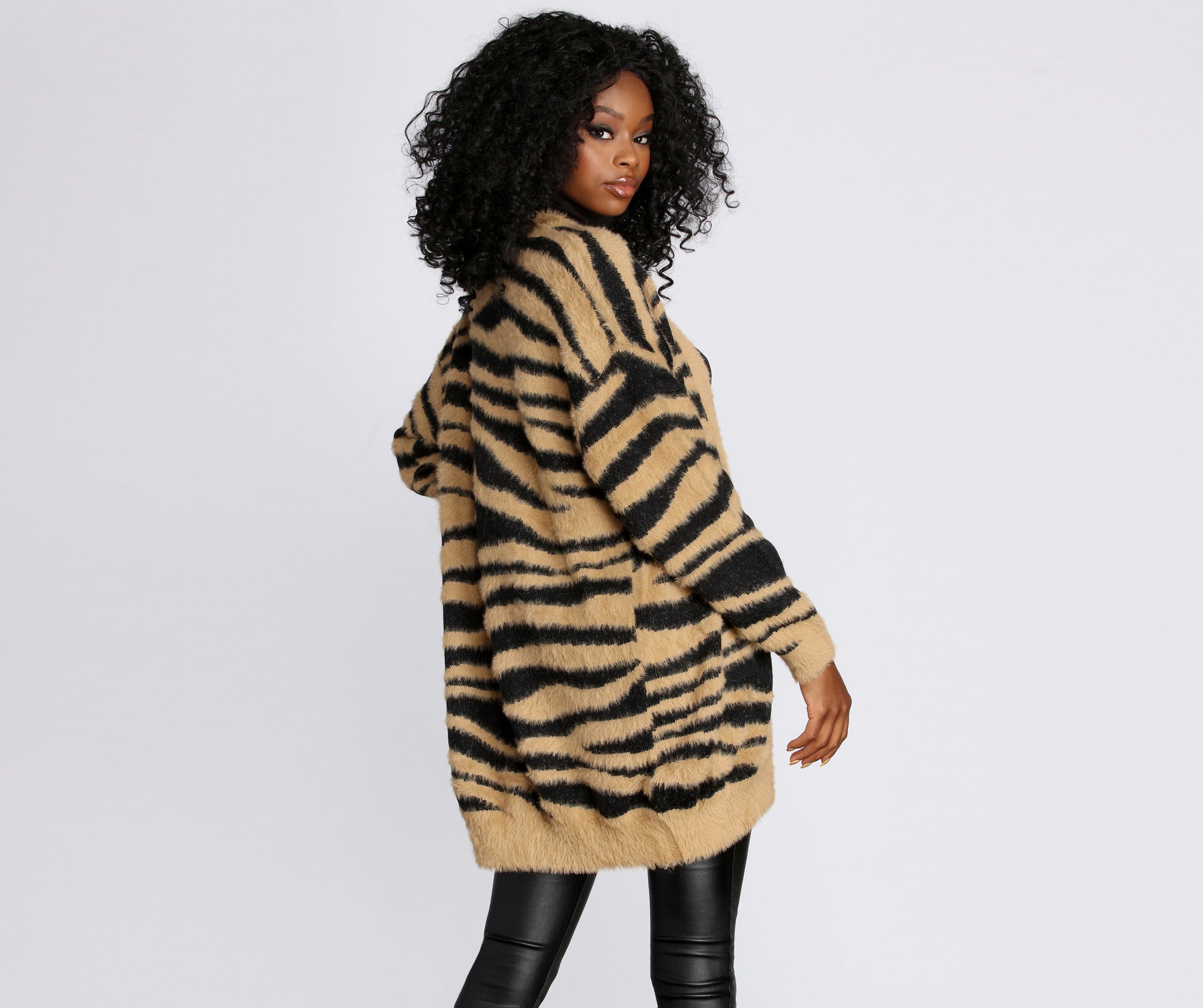 Fuzzy Zebra Print Cardigan