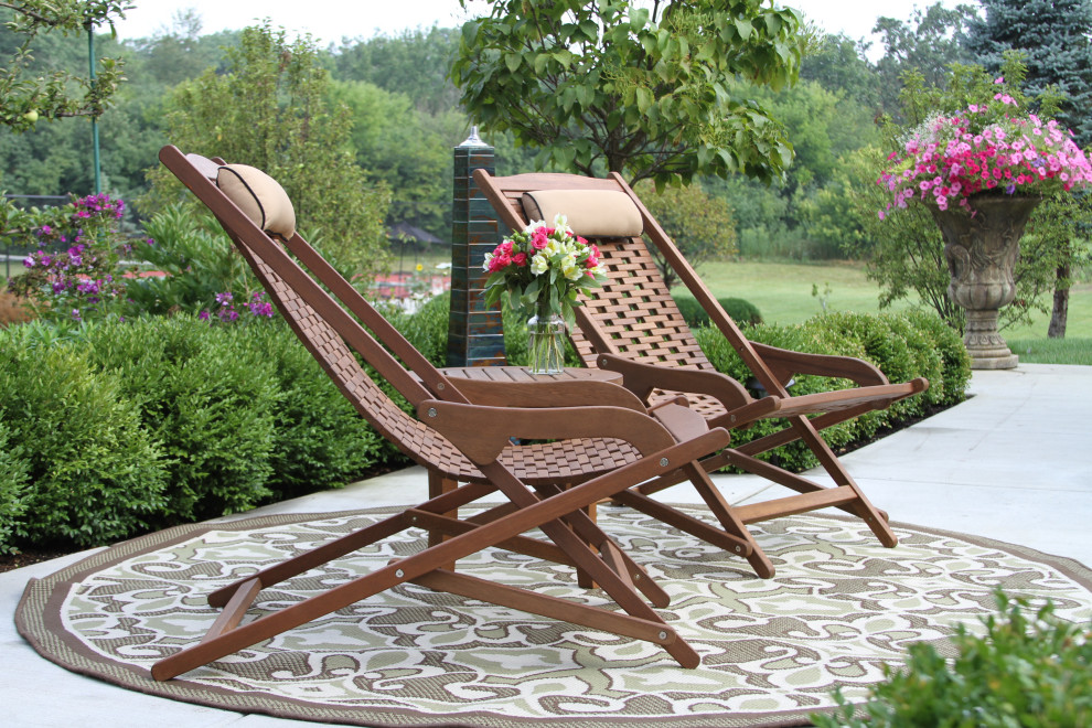 3 Piece Folding Eucalyptus Swing Lounger Set With Round Accent Table   Transitional   Outdoor Lounge Sets   by Outdoor Interiors  Houzz