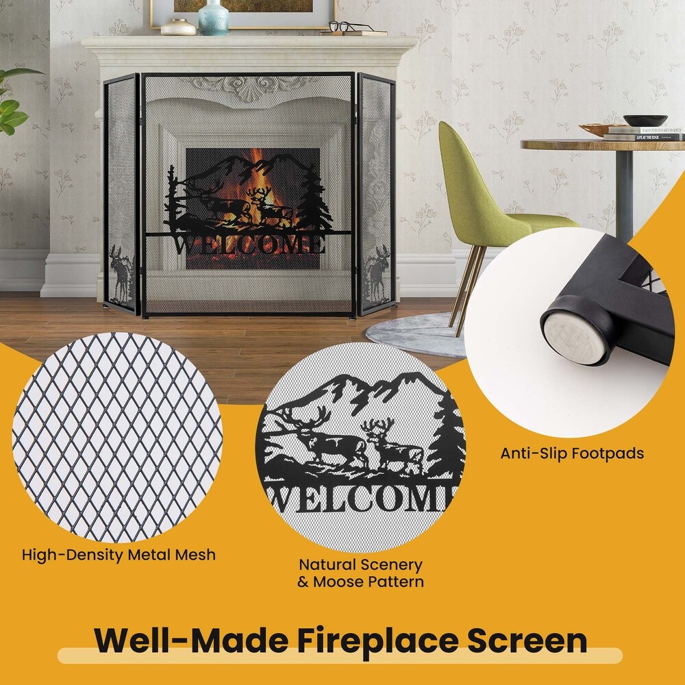 Costway 52 x 31 In Fireplace Screen 3 Panel Spark Guard with Natural   See Details