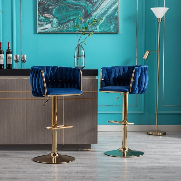 Modern Bar Stools Set of 2 Adjustable Mechanical Lifting Velvet and Golden Leg Simple Bar Stool